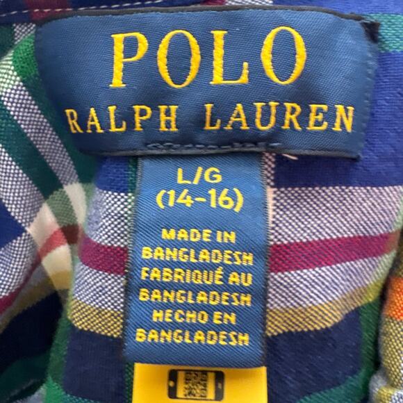 Polo Ralph Lauren Boys Plaid Cotton Oxford Shirt SZ 14/16 Preppy Designer Kids - Picture 7 of 9